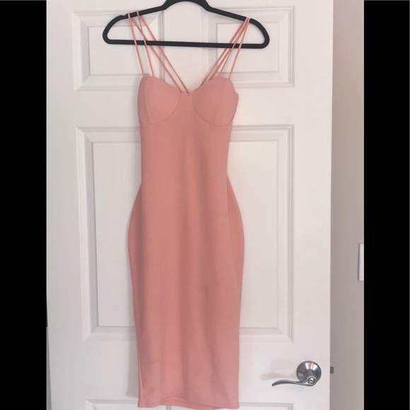 Peach double strap bodycon Midi dress - Picture 1 of 2